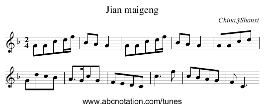 Jian maigeng - staff notation
