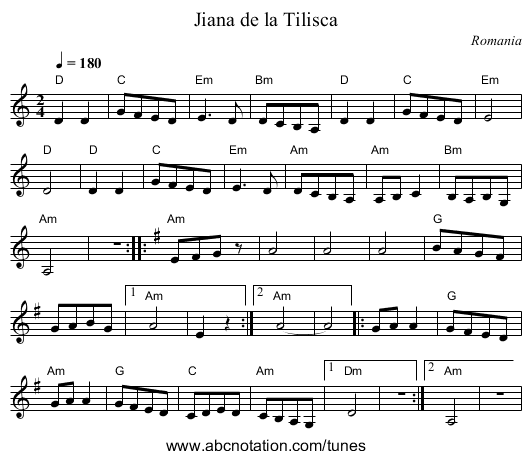 Jiana de la Tilisca - staff notation