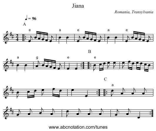 Jiana - staff notation