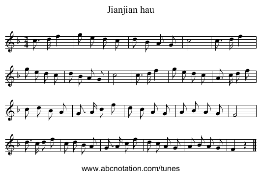 Jianjian hau - staff notation