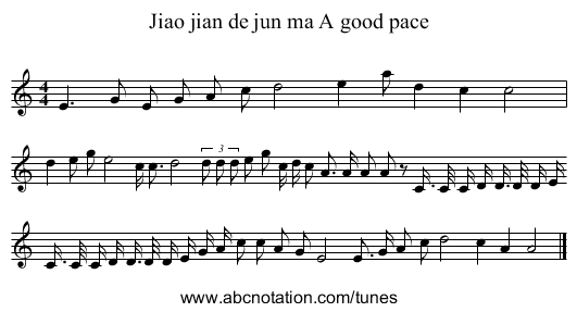 Jiao jian de jun ma A good pace - staff notation