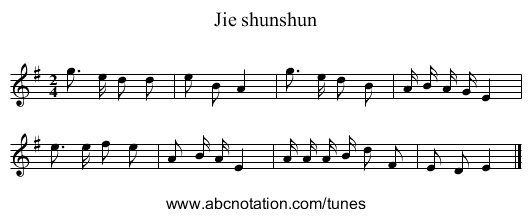 Jie shunshun - staff notation