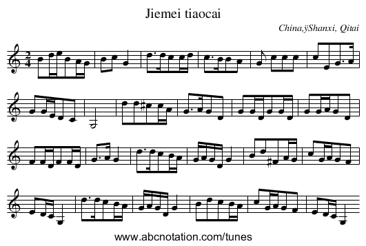 Jiemei tiaocai - staff notation