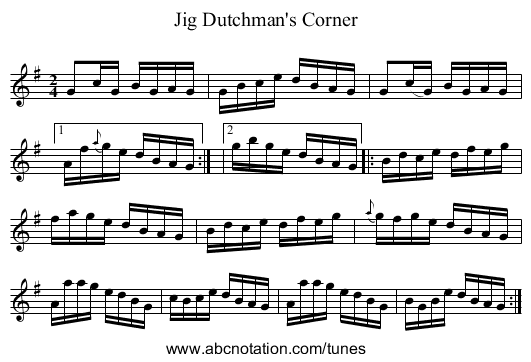 Jig Dutchman's Corner - staff notation