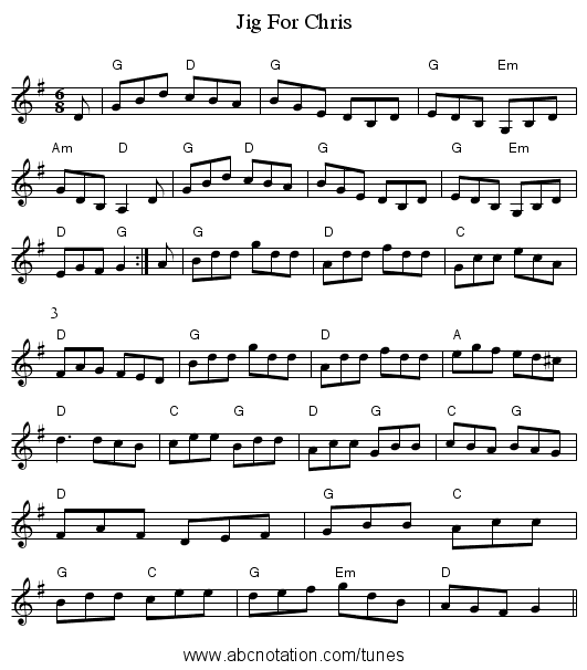 Jig For Chris - staff notation