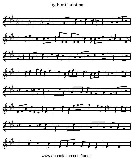 Jig For Christina - staff notation