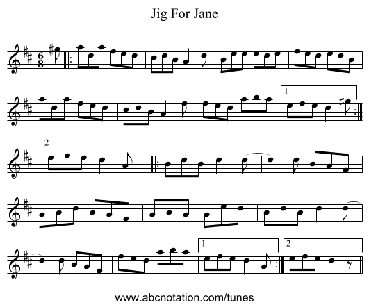 Jig For Jane - staff notation