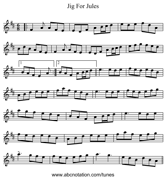 Jig For Jules - staff notation