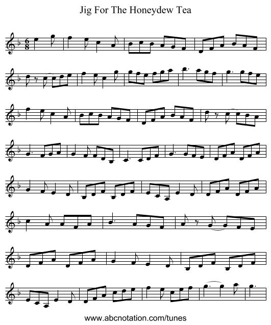 Jig For The Honeydew Tea - staff notation