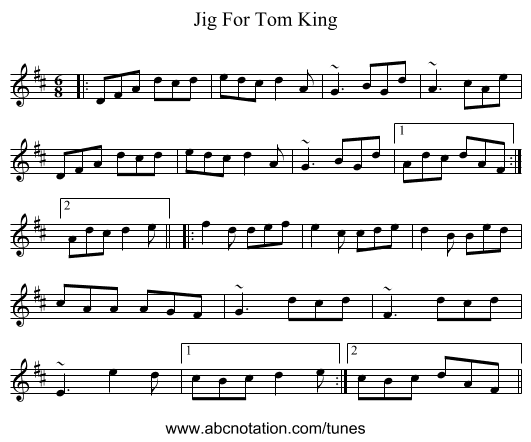 Jig For Tom King - staff notation