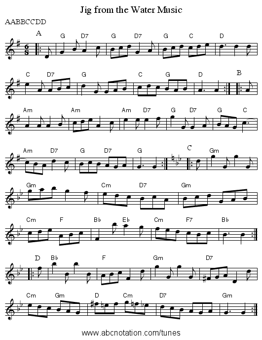 Jig from the Water Music - staff notation
