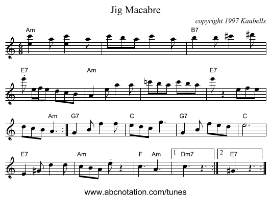 Jig Macabre - staff notation