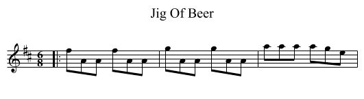 Jig Of Beer - staff notation