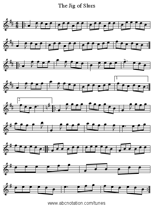 Jig of Slurs, The - staff notation