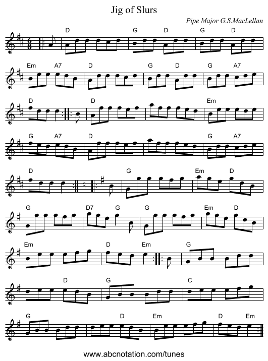 Jig of Slurs - staff notation