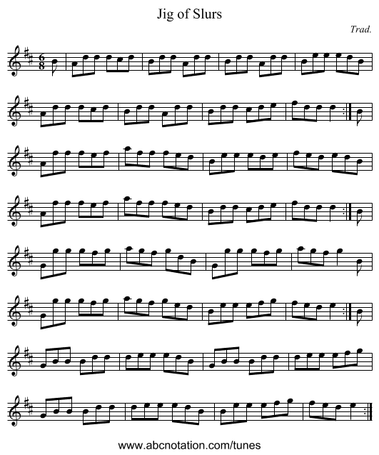 Jig of Slurs - staff notation