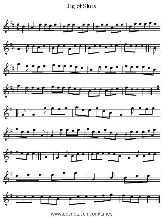 Jig of Slurs - staff notation