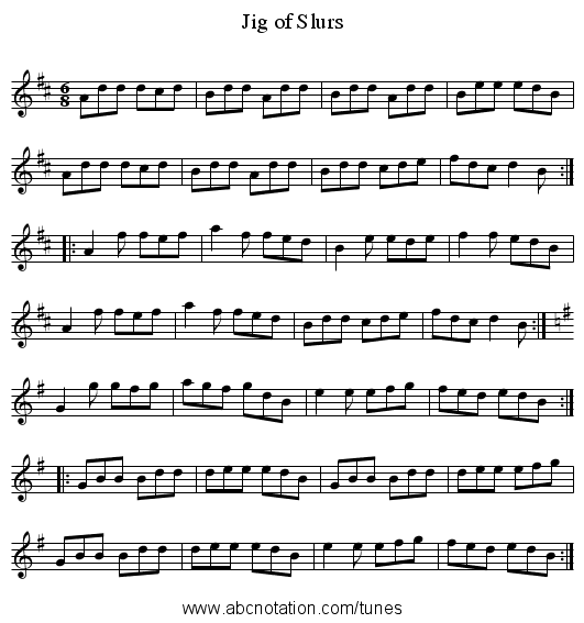 Jig of Slurs - staff notation