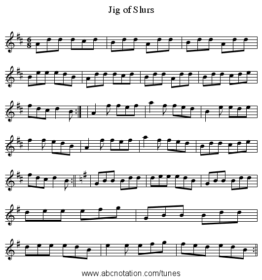 Jig of Slurs - staff notation