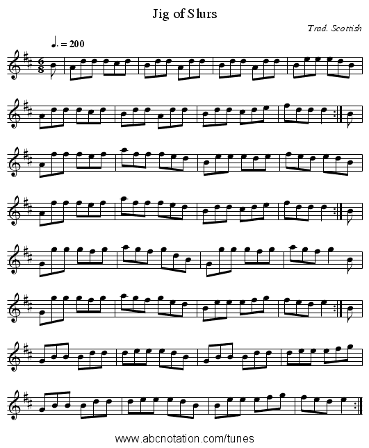 Jig of Slurs - staff notation