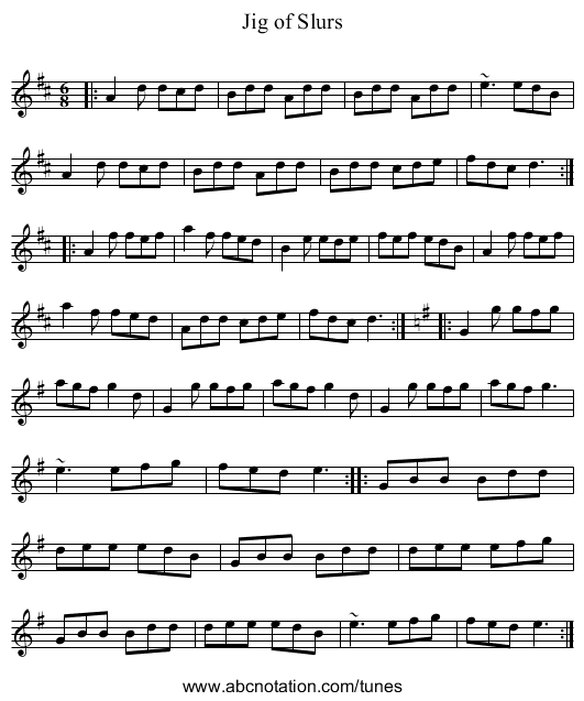Jig of Slurs - staff notation