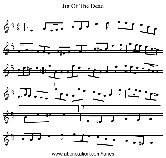 Jig Of The Dead - staff notation