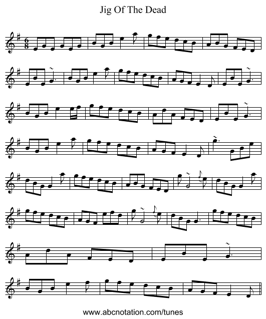 Jig Of The Dead - staff notation