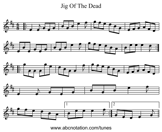 Jig Of The Dead - staff notation