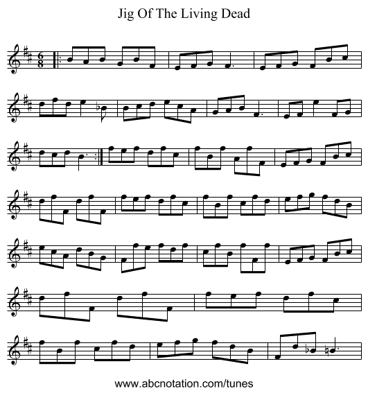 Jig Of The Living Dead - staff notation