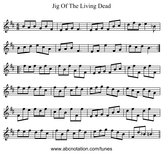 Jig Of The Living Dead - staff notation