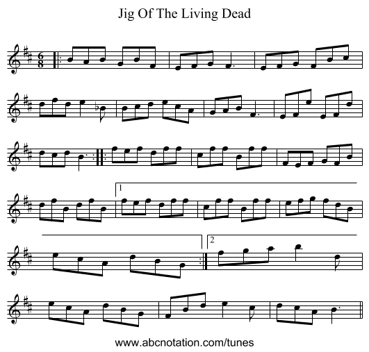 Jig Of The Living Dead - staff notation