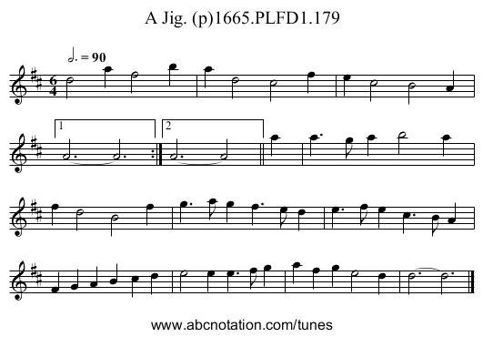 Jig. (p)1665.PLFD1.179, A - staff notation