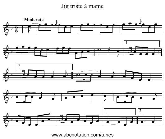 Jig triste à mame - staff notation
