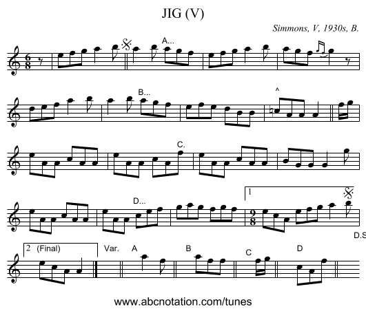 JIG (V) - staff notation