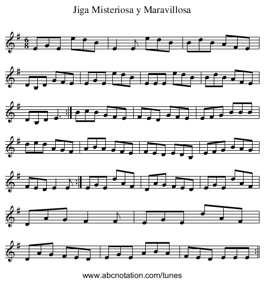 Jiga Misteriosa y Maravillosa - staff notation