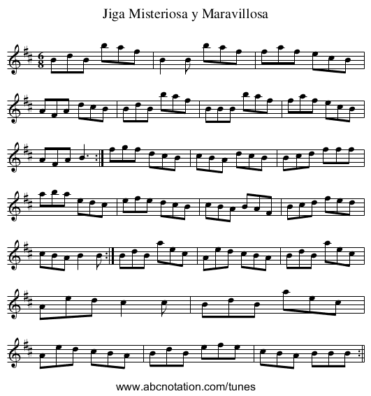 Jiga Misteriosa y Maravillosa - staff notation