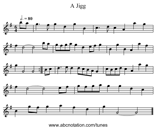 Jigg, A - staff notation