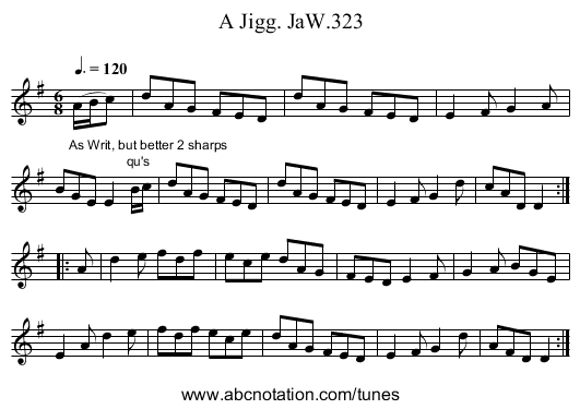 Jigg. JaW.323, A - staff notation