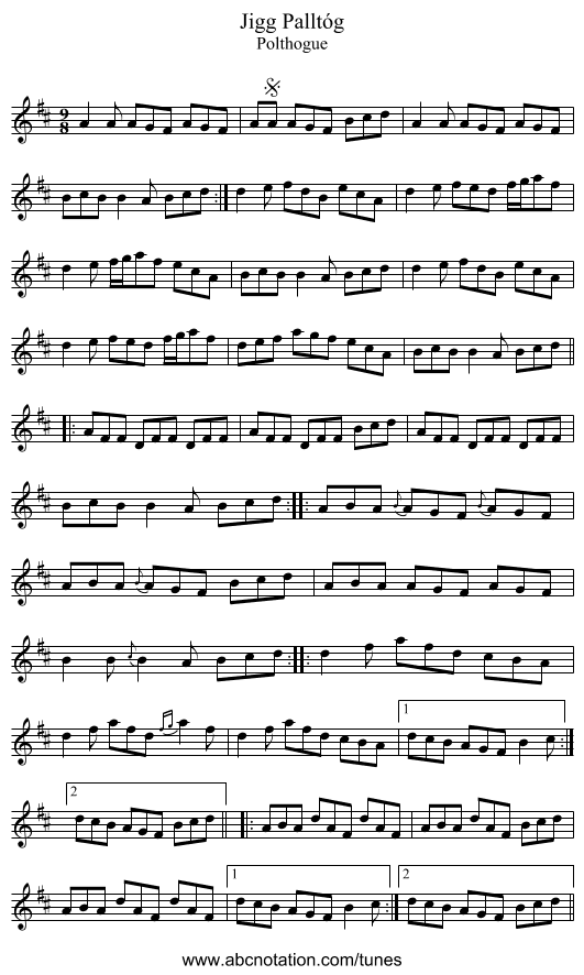 Jigg Palltóg - staff notation