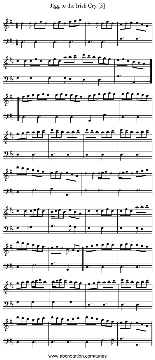 Jigg to the Irish Cry [3] - staff notation