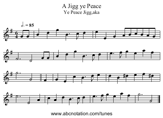 Jigg ye Peace, A - staff notation