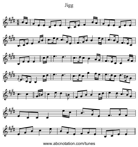 Jigg - staff notation