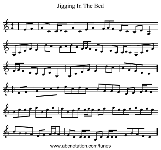 Jigging In The Bed - staff notation