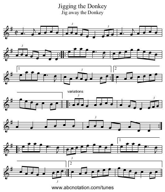 Jigging the Donkey - staff notation