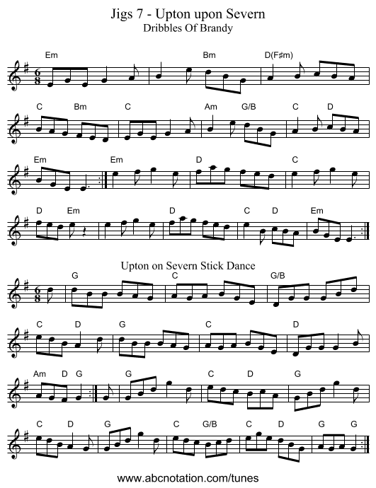 Jigs 7 - Upton upon Severn - staff notation