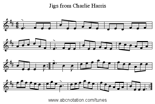 Jigs from Charlie Harris - staff notation