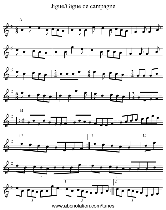 Jigue/Gigue de campagne - staff notation