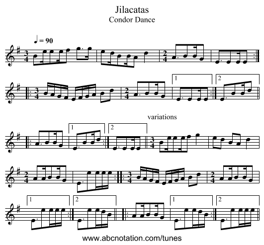 Jilacatas - staff notation
