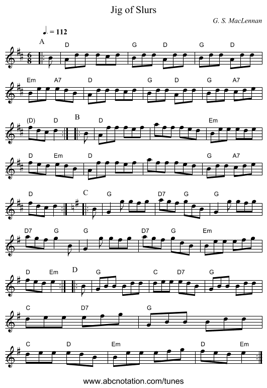 Jill's Jig - staff notation