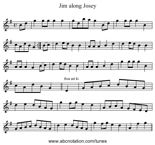 Jim along Josey - staff notation